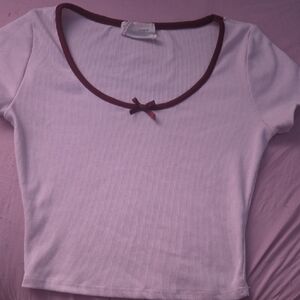 French Pastry Light Pink Crop Top with Maroon Trim